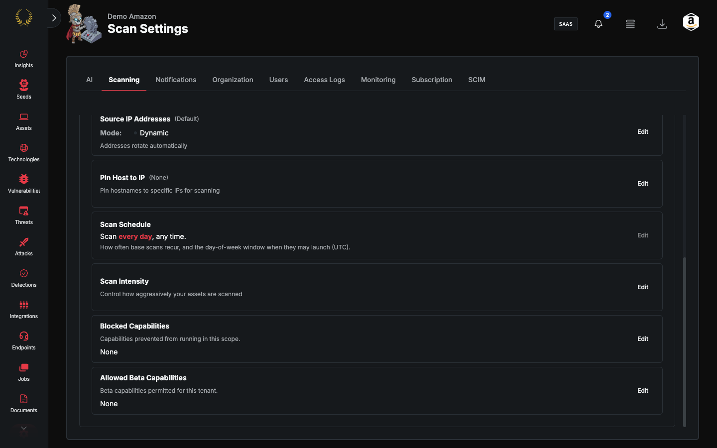 Settings Scanning tab (dark mode)