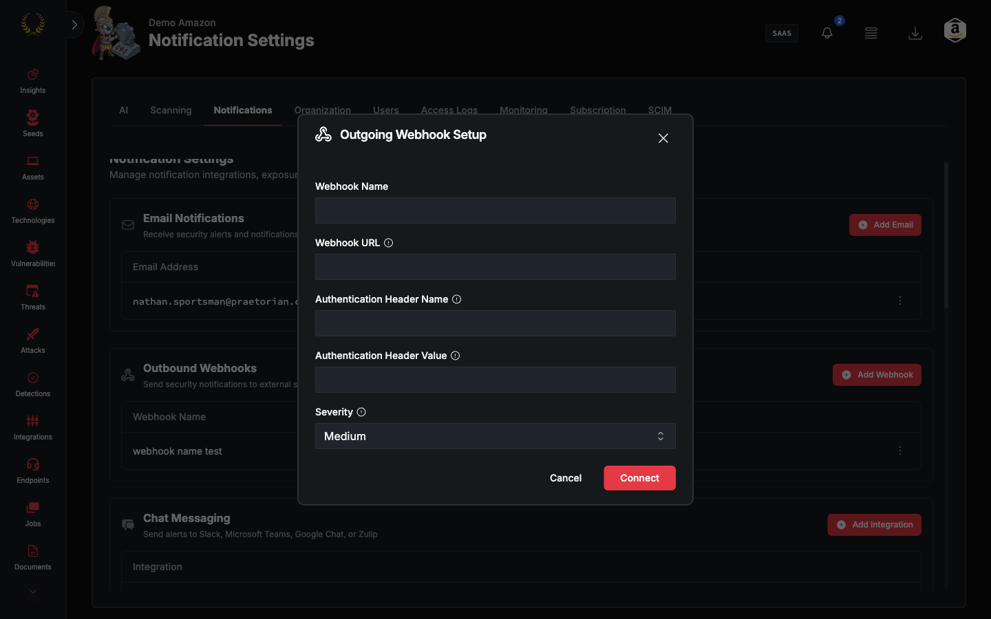 Add outbound webhook modal (dark mode)
