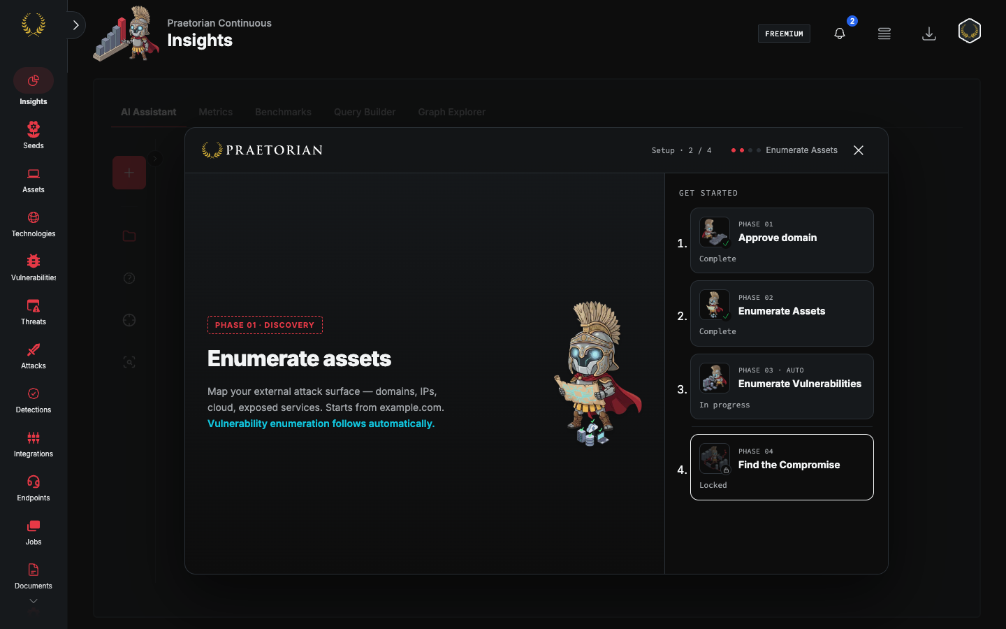 Enumerate assets step of the freemium setup wizard
