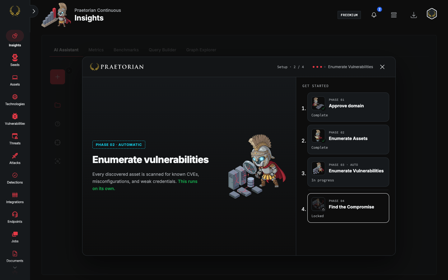 Enumerate vulnerabilities step of the freemium setup wizard