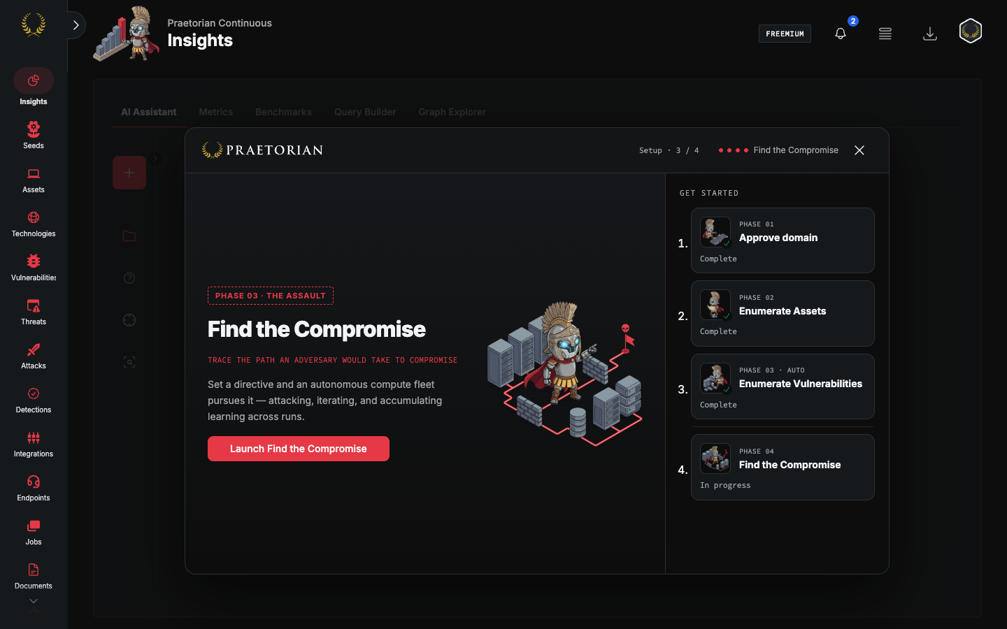Find the Compromise step of the freemium setup wizard, with Launch Find the Compromise
